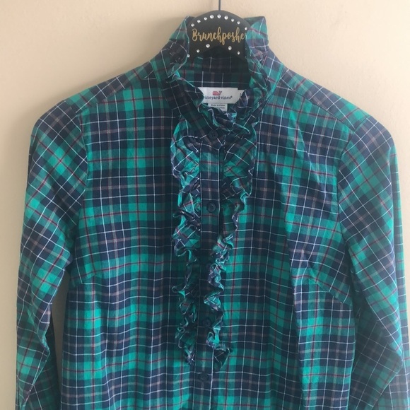 Vineyard Vines Holly Plaid Ruffle Button Down Shirt - Picture 4 of 8